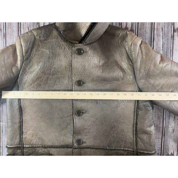 291295 = Homme Hooded Leather Shearling Coat Jacket  size F 44" made in Japan - Picture 5 of 9